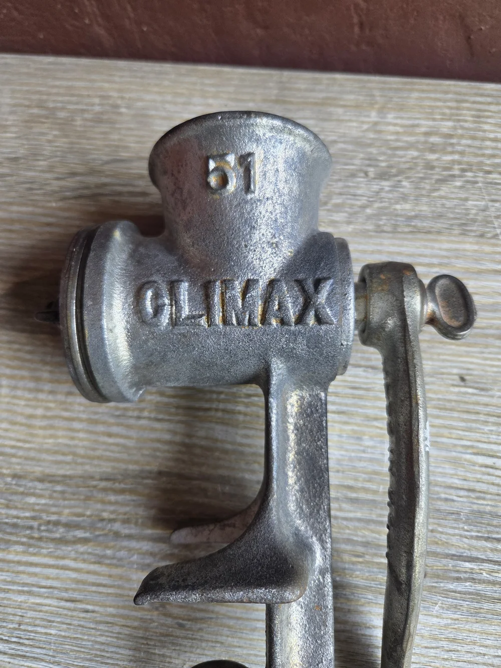 Cast Iron Manual Meat Grinder - Silver with Wood Handle